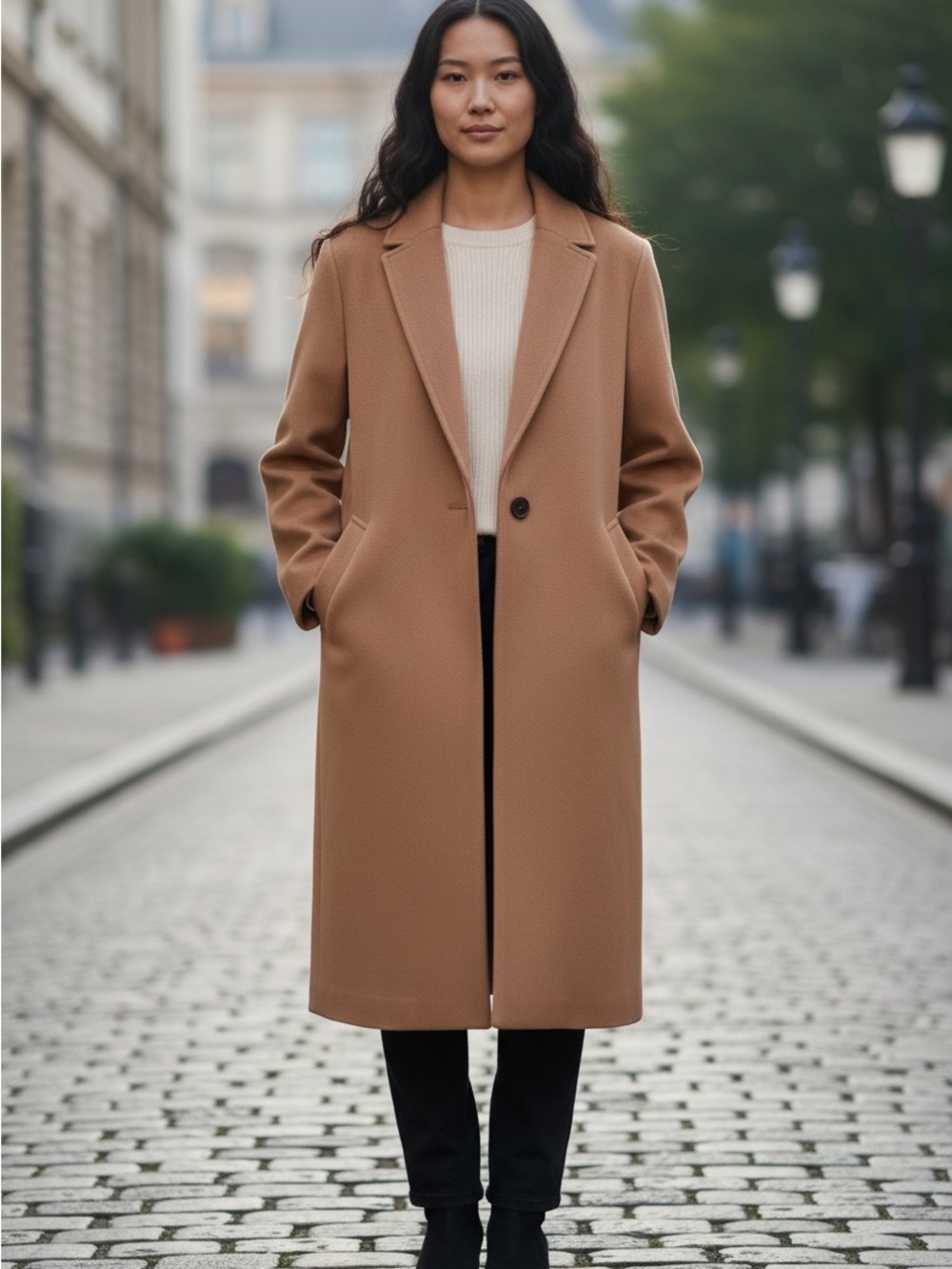 SHEIN Camel Single-Button Long Coat